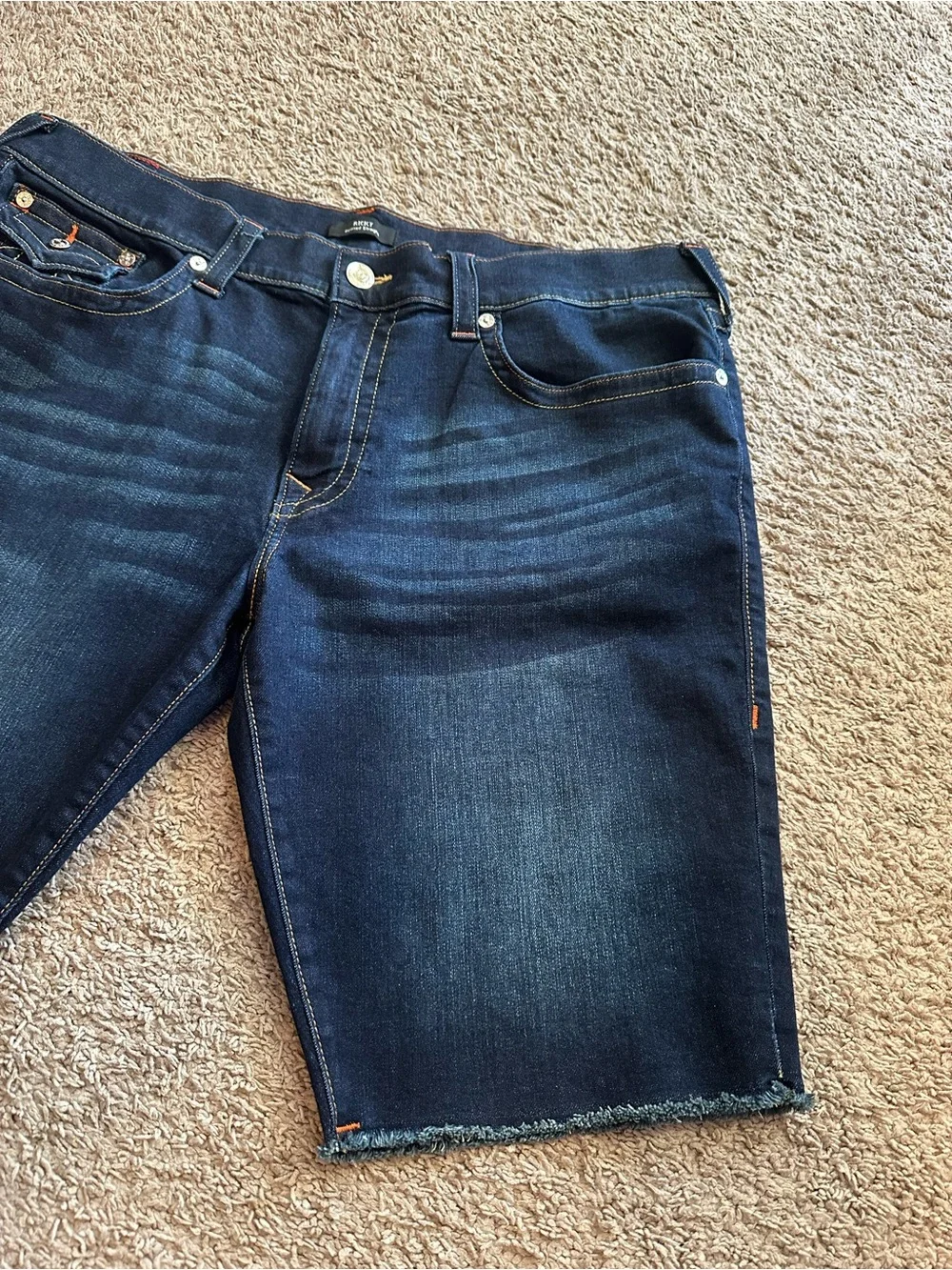 True Religion Ricky Men's Denim Shorts Cut Off Size 40 Dark Wash Flap Pocket